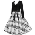 Black Swing Print Vintage Christmas Dress