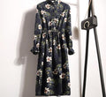 Winter Floral Women Elastic Waist Dress