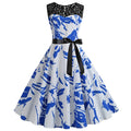 Blue Lace Patchwork Summer Dress Women