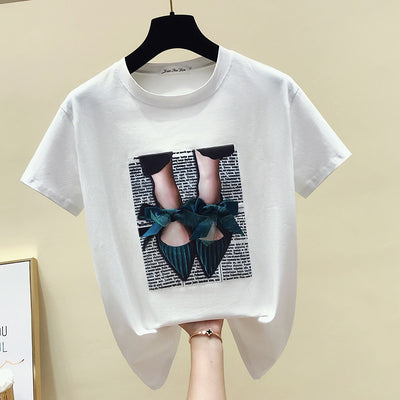 Women Summer Cotton White Black T-shirts