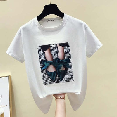 Women Summer Cotton White Black T-shirts