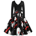 Black Swing Print Vintage Christmas Dress