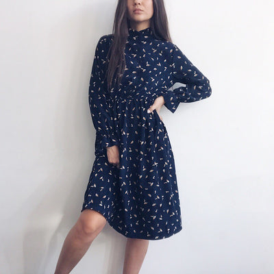 Winter Floral Women Elastic Waist Dress