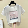 Female Summer White Cotton T-shirts