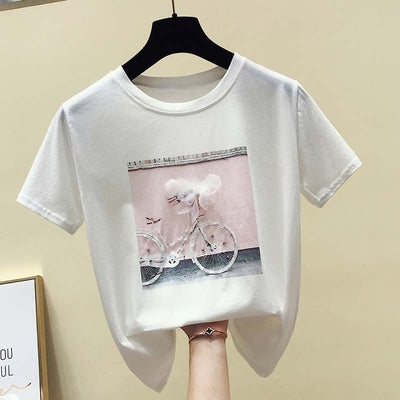 Female Summer White Cotton T-shirts