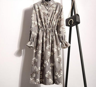 Winter Floral Women Elastic Waist Dress