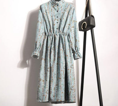 Winter Floral Women Elastic Waist Dress