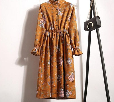 Winter Floral Women Elastic Waist Dress