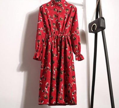 Winter Floral Women Elastic Waist Dress