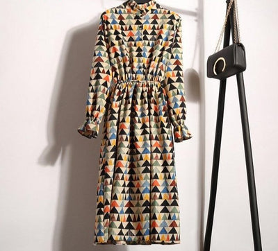 Winter Floral Women Elastic Waist Dress