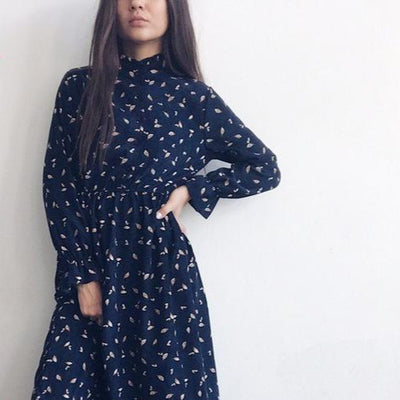 Winter Floral Women Elastic Waist Dress
