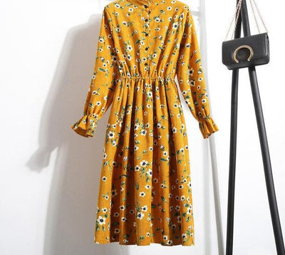 Winter Floral Women Elastic Waist Dress