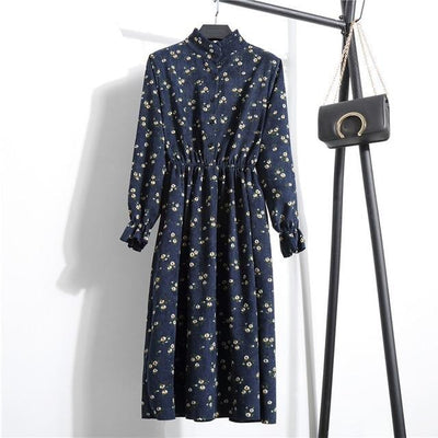 Winter Floral Women Elastic Waist Dress