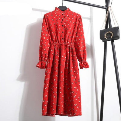 Winter Floral Women Elastic Waist Dress