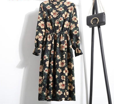 Winter Floral Women Elastic Waist Dress