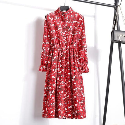 Winter Floral Women Elastic Waist Dress