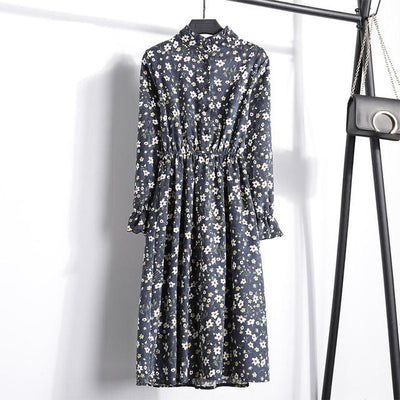 Winter Floral Women Elastic Waist Dress