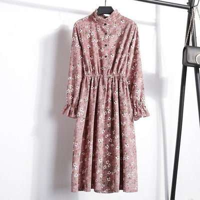 Winter Floral Women Elastic Waist Dress