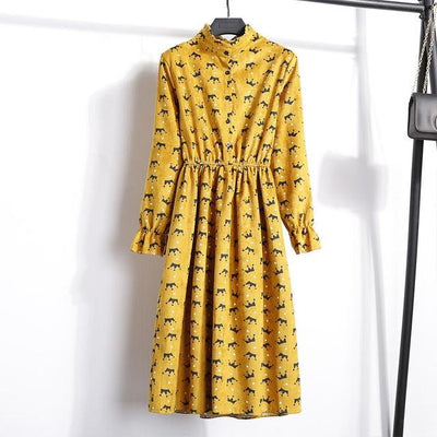 Winter Floral Women Elastic Waist Dress
