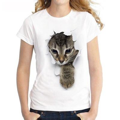 Women 3D Cat Print  Casual T-shirt