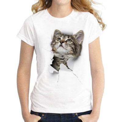 Women 3D Cat Print  Casual T-shirt