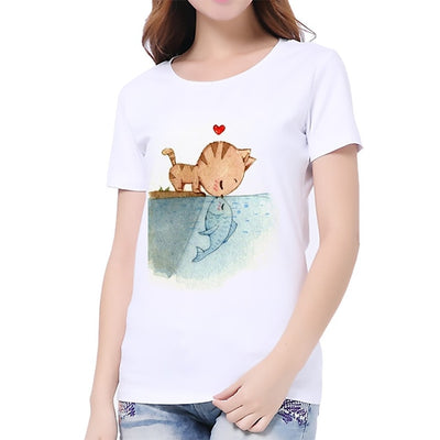 Women 3D Cat Print  Casual T-shirt