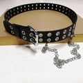 Women Adjustable Black Eyelet Belt