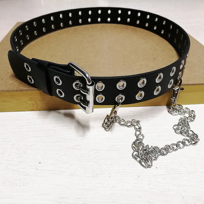 Women Adjustable Black Eyelet Belt