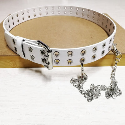 Women Adjustable Black Eyelet Belt