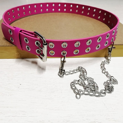 Women Adjustable Black Eyelet Belt