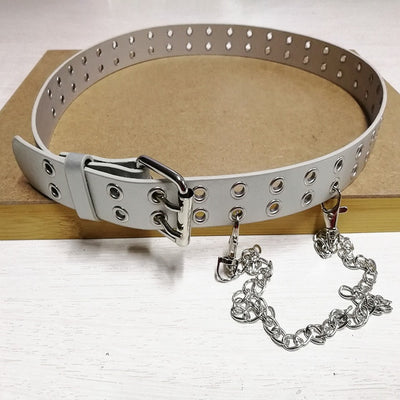 Women Adjustable Black Eyelet Belt