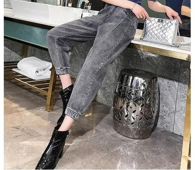 Oversize high waist jeans elastic