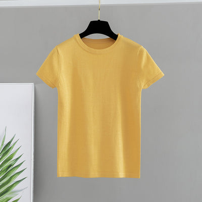 Cotton T Shirt Women Knitted Short Sleeves