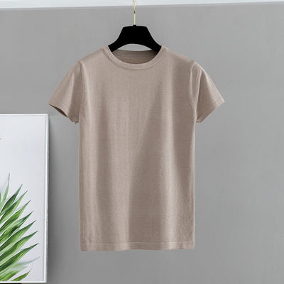 Cotton T Shirt Women Knitted Short Sleeves