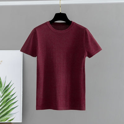 Cotton T Shirt Women Knitted Short Sleeves