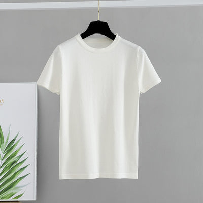 Cotton T Shirt Women Knitted Short Sleeves