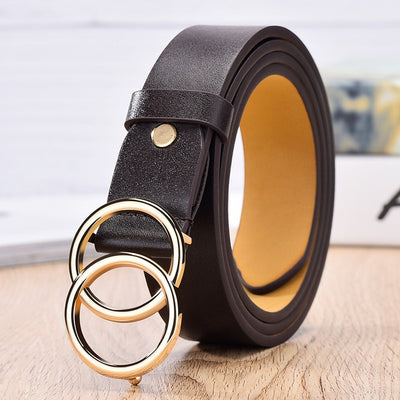 Women belt alloy double ring buckle