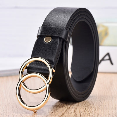 Women belt alloy double ring buckle