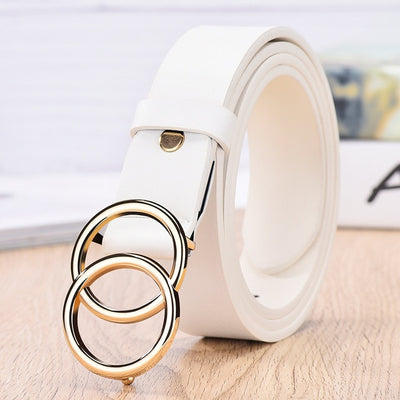Women belt alloy double ring buckle