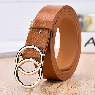 Women belt alloy double ring buckle